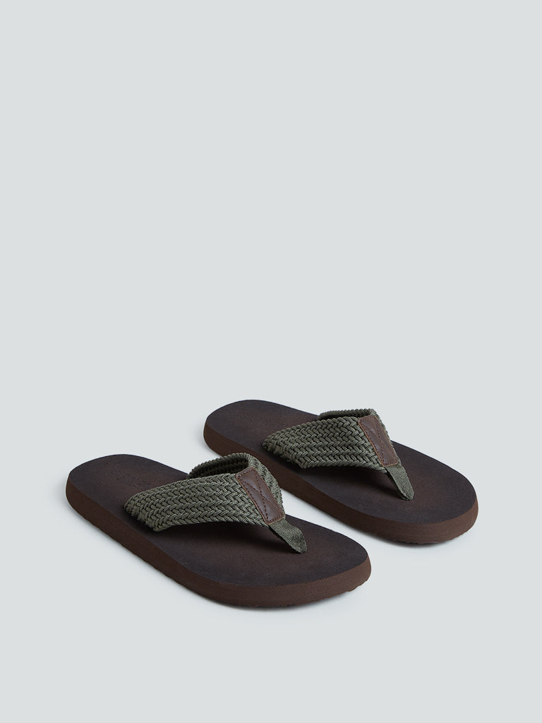 SOLEPLAY Olive Weave Detail Flip-Flops